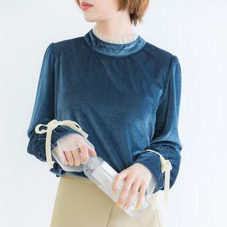 Mock-neck Sheer Panel Sweatshirt