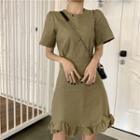 Short-sleeved Ruffled-hem A-line Dress