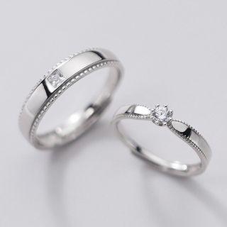 Rhinestone Sterling Silver Ring 1 Pair - S925 Silver Ring - Silver - One Size