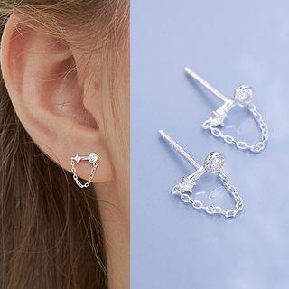 925 Sterling Silver Rhinestone Chain Loop Earring Platinum Plated - One Size