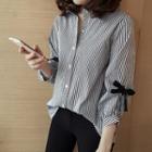 Bow Back Striped 3/4-sleeve Blouse