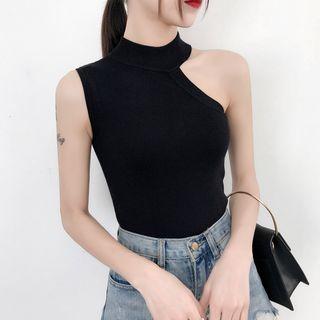 Sleeveless Asymmetric Off Shoulder Knit Top