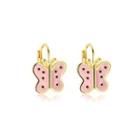 Fashion Sweet Plated Gold Pink Butterfly Earrings Golden - One Size