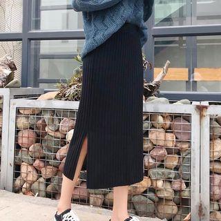 Side-slit Midi H-line Skirt Black - One Size