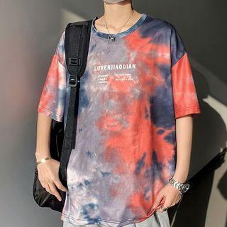 Tie-dye Short-sleeve Lettering Top