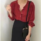 Pattern Long-sleeve Loose-fit Blouse Red - One Size
