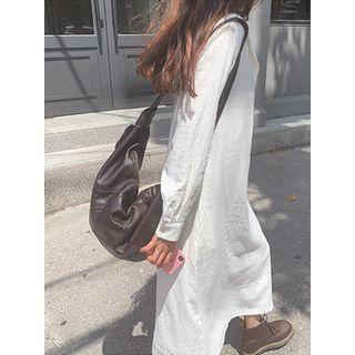 Sailor-collar Half-placket Linen Blend Dress