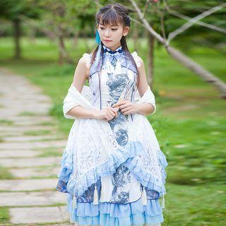 Embroidered Open Shoulder Dress