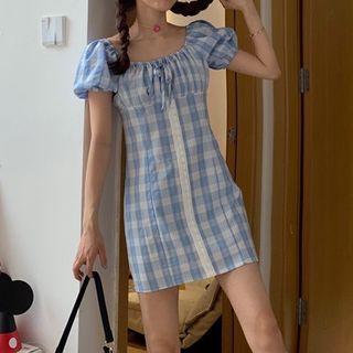 Gingham Short-sleeve Mini Sheath Dress