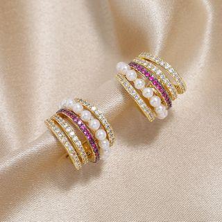 Faux Pearl Rhinestone Layered Earring