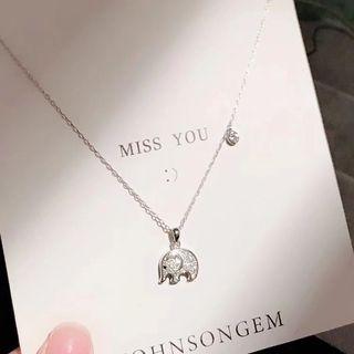 925 Sterling Silver Rhinestone Elephant Necklace Silver - One Size