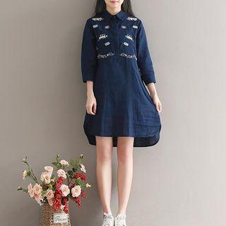Embroidered 3/4 Sleeve Shirtdress