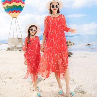 Family Matching Elbow-sleeve Midi Sundress