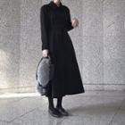 Long-sleeve Midi A-line Shirt Dress Black - One Size