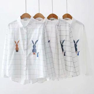 Long-sleeve Rabbit Embroidered Plaid Shirt