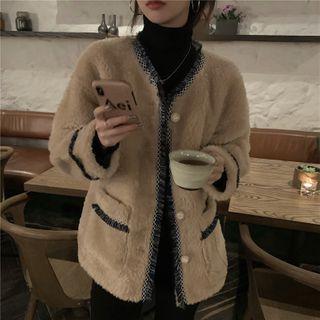 Color Panel Chenille Long-sleeve Jacket Lambswool Jacket - One Size