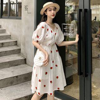 Short-sleeve Fruit Pattern A-line Dress