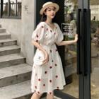 Short-sleeve Fruit Pattern A-line Dress