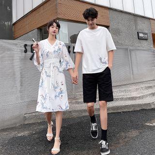 Couple Matching 3/4-sleeve Dress / Shorts / T-shirt / Set
