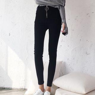 Zip Front Skinny Cropped Pants