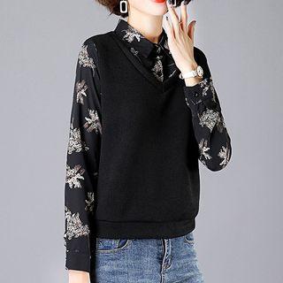 Mock Two-piece Floral Print Shirt