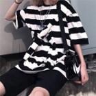 Striped Knot Elbow-sleeve T-shirt