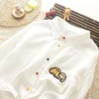 Cat Embroidery Contrast Button Shirt White - One Size