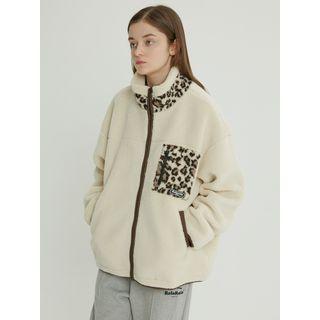 Snug Club Leopard-panel Fleece Jacket Ivory - One Size