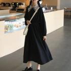 Lace Trim Long-sleeve Midi Dress Black - One Size