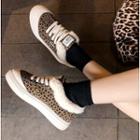 Plain / Leopard Print Furry Lace-up Sneakers