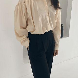 Drop-shoulder Shirred Blouse