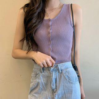 Sleeveless Ribbed Button Knit Top