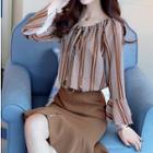 Pattern Bell-sleeve Chiffon Blouse