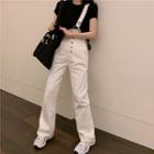 Short-sleeve Cropped T-shirt / Asymmetric Denim Dungaree