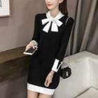 Mock Two-piece 3/4-sleeve Mini Knit Dress