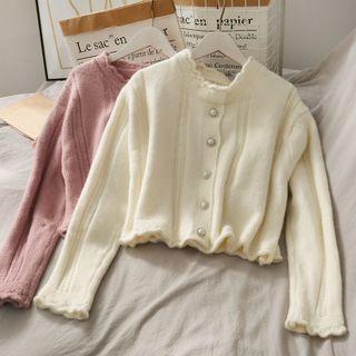 Cropped Ruffled-trim Knit Cardigan
