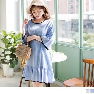 Contrast Trim Ruffled Hem A-line Dress