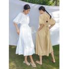 Elbow-sleeve Cutout Back Midi A-line Dress