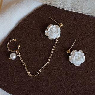 Rose Threader Earring 1 Pair - Silver Needle - Non-matching - As Shown In Figure - One Size