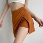 High Waist Asymmetric Skirt With Inset Shorts