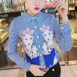 Long-sleeve Printed Striped Shirt