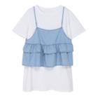 Set: Short-sleeve Plain T-shirt + Camisole Top