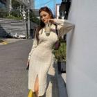 Wrap-back Cable-knit Midi Dress