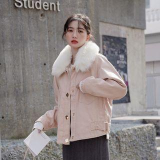Furry Collar Button-up Jacket