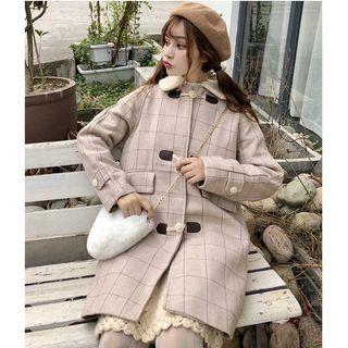 Windowpane Check Buttoned Coat
