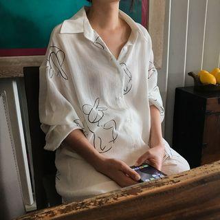 Long-sleeve Print Shirt As Shown In Figure - One Size