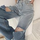 Distressed Ombre Wide-leg Jeans