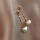 Heart Drop Sterling Silver Ear Stud 1 Pair - Gold & White - One Size