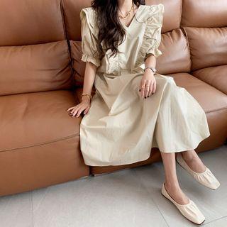 V-neck Frilled Long Dress