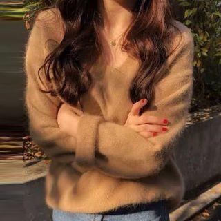 Fuzzy V-neck Sweater